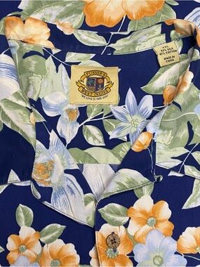 Pusser's Hawaiian Aloha Shirt Men XXL Blue Orange Floral Tropical Short Sleeve